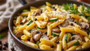 Nudelpfanne mit Champignons und Zucchini: fertig in nur 30 Minuten