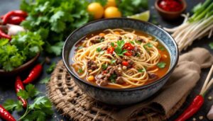 Wärmendes Wintergericht aus dem Suppentopf: Asiatische Nudelsuppe mit Hack und Reisnudeln
