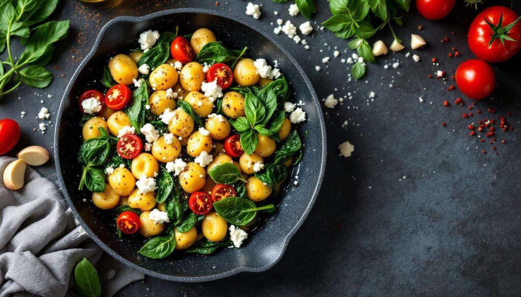 Gnocchi-Pfanne mit Spinat und Feta: Fertig in 20 Minuten