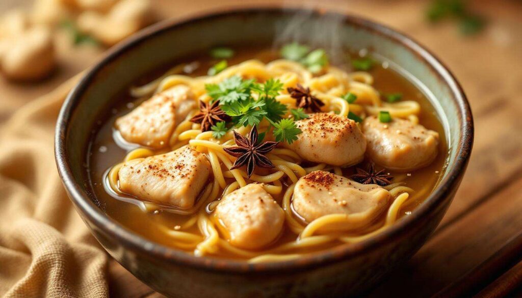 Pouletsuppe mit Nudeln und Soja: Leichte, aromatische Brühe für kalte Tage