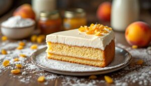 Pfirsich-Schmand-Kuchen vom Blech: saftiger Boden, stabile Vanillecreme, schöner Glanz