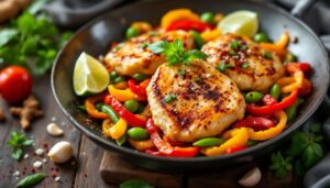 Kalorienarme Hähnchenbrust aus dem Wok – mit Paprika, Zuckerschoten und Limette