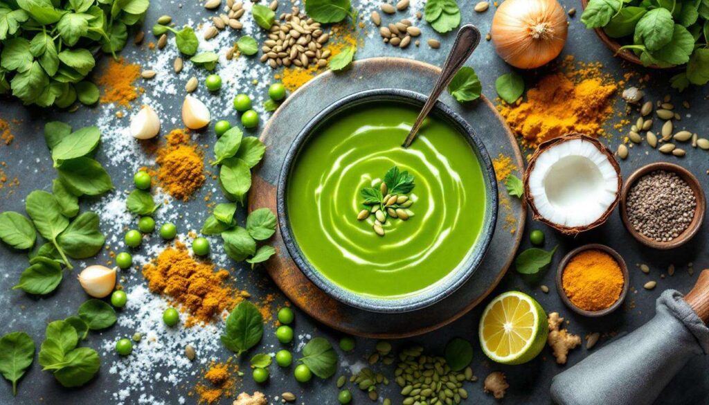 Green Power Suppe: cremig-grün mit Spinat, Erbsen und Kokosmilch