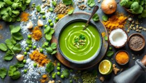 Green Power Suppe: cremig-grün mit Spinat, Erbsen und Kokosmilch