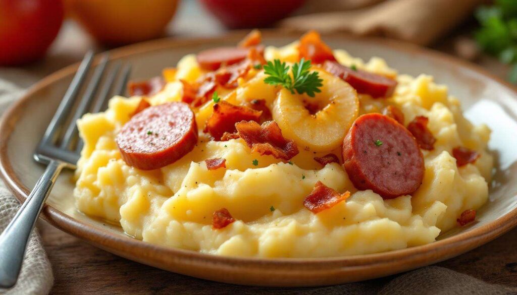 Himmel und Erde wie im Rheinland – Kartoffel-Apfel-Püree mit Blutwurst und Speck