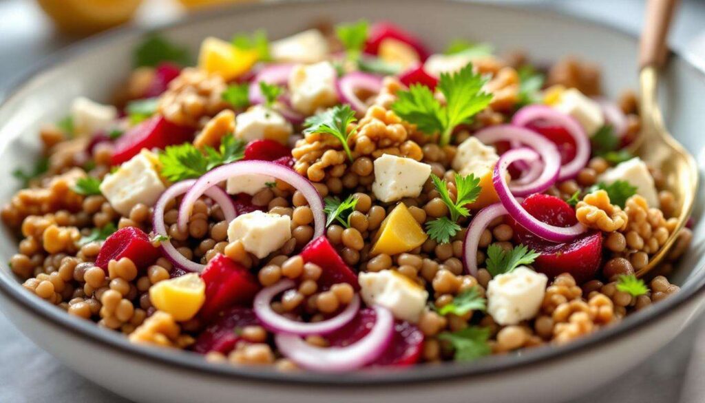 Linsensalat mit Feta & Roter Bete – ideal fürs Meal Prep mit Zitronen-Senf-Dressing
