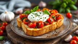 Knuspriges Brot mit Burrata und Ofentomaten aus dem Airfryer