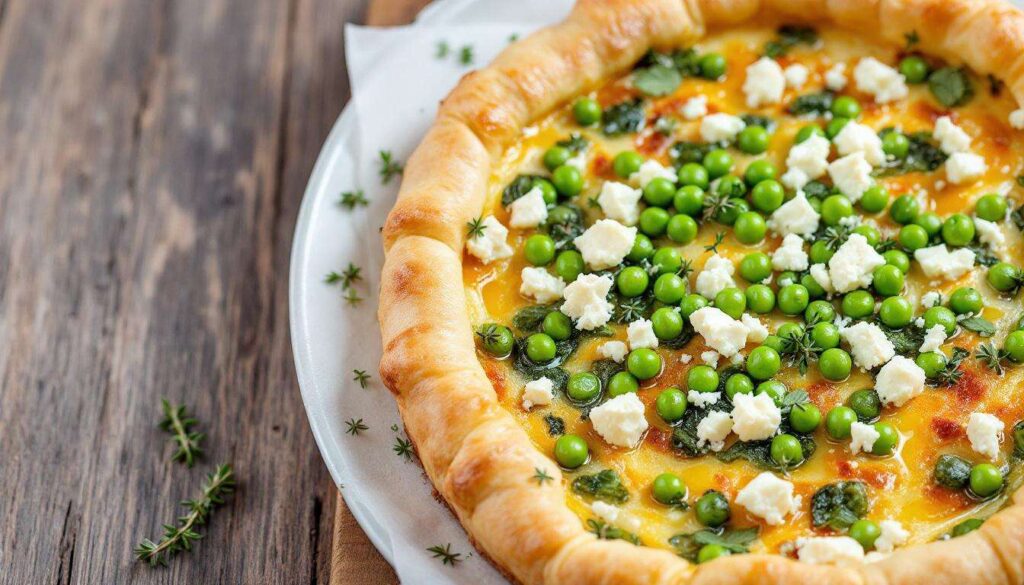 Leichte Frühlings-Quiche mit Erbsen, Ziegenkäse und frischem Thymian aus dem Airfryer