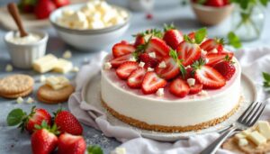 Quarktorte mit Erdbeeren und weißer Schokolade: Kein Ofen nötig