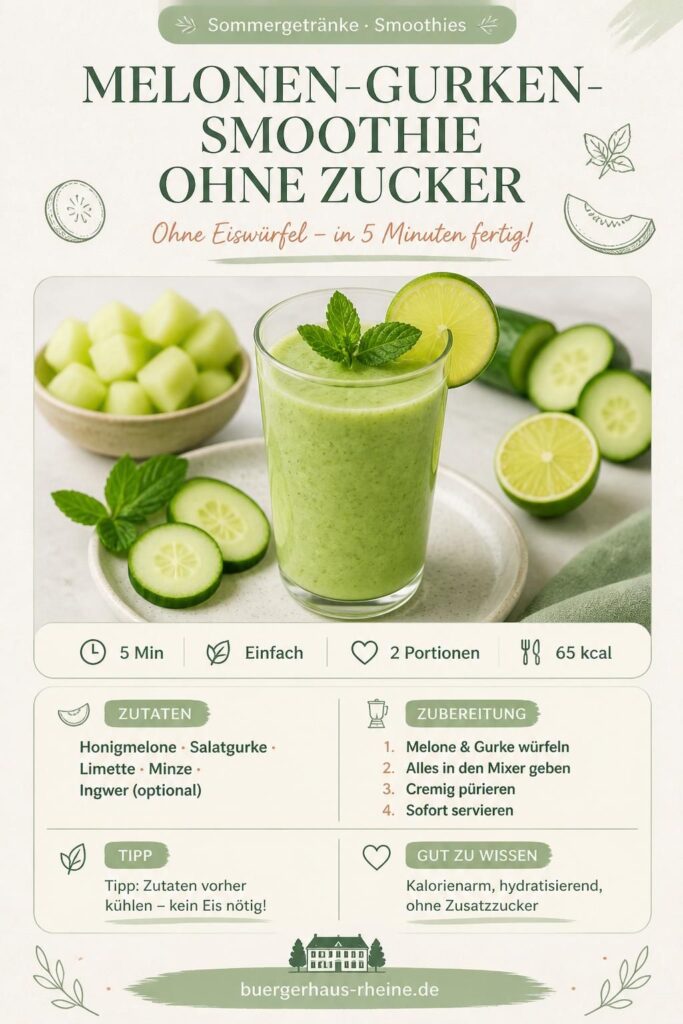 Melonen-Gurken-Smoothie ohne Zucker im Glas mit Minze und Limette