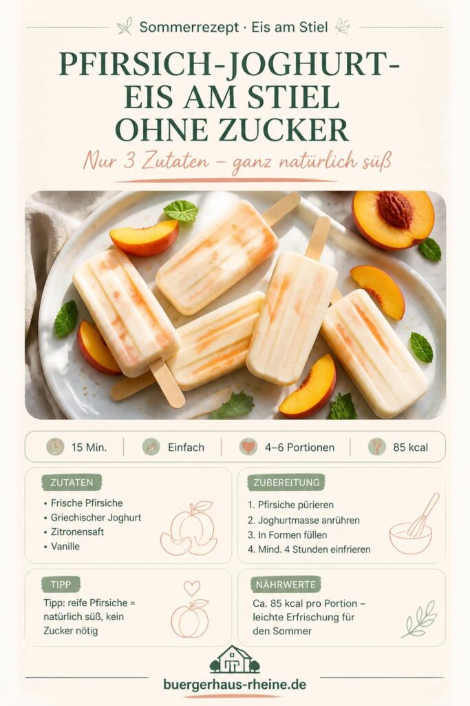 Pfirsich-Joghurt-Eis am Stiel ohne Zucker – Pinterest-Rezeptkarte