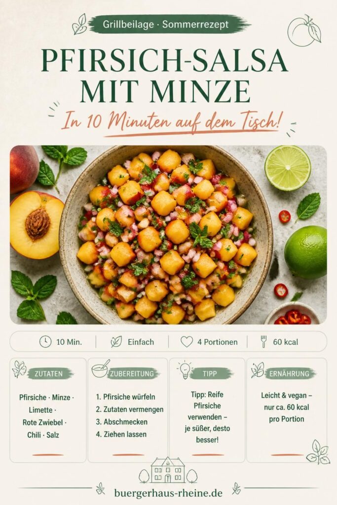 Pfirsich-Salsa mit Minze in einer Schüssel – sommerliches 10-Minuten-Rezept