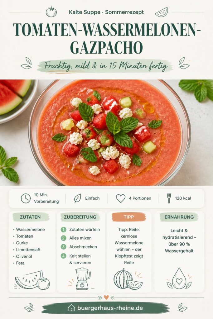 Tomaten-Wassermelonen-Gazpacho im Glas mit Feta und Minze – Pinterest-Rezeptkarte